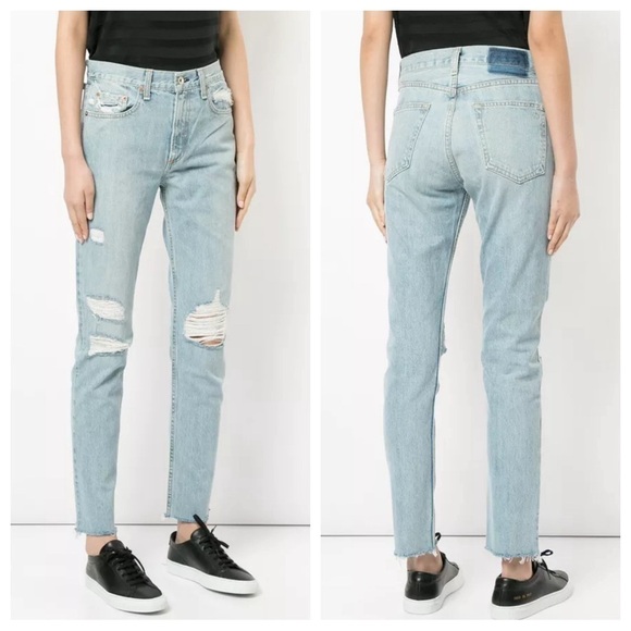 rag & bone Denim - Rag & Bone Jeans Womens 27 Blue Crop Boyfriend Distressed Light Wash Rigid Denim